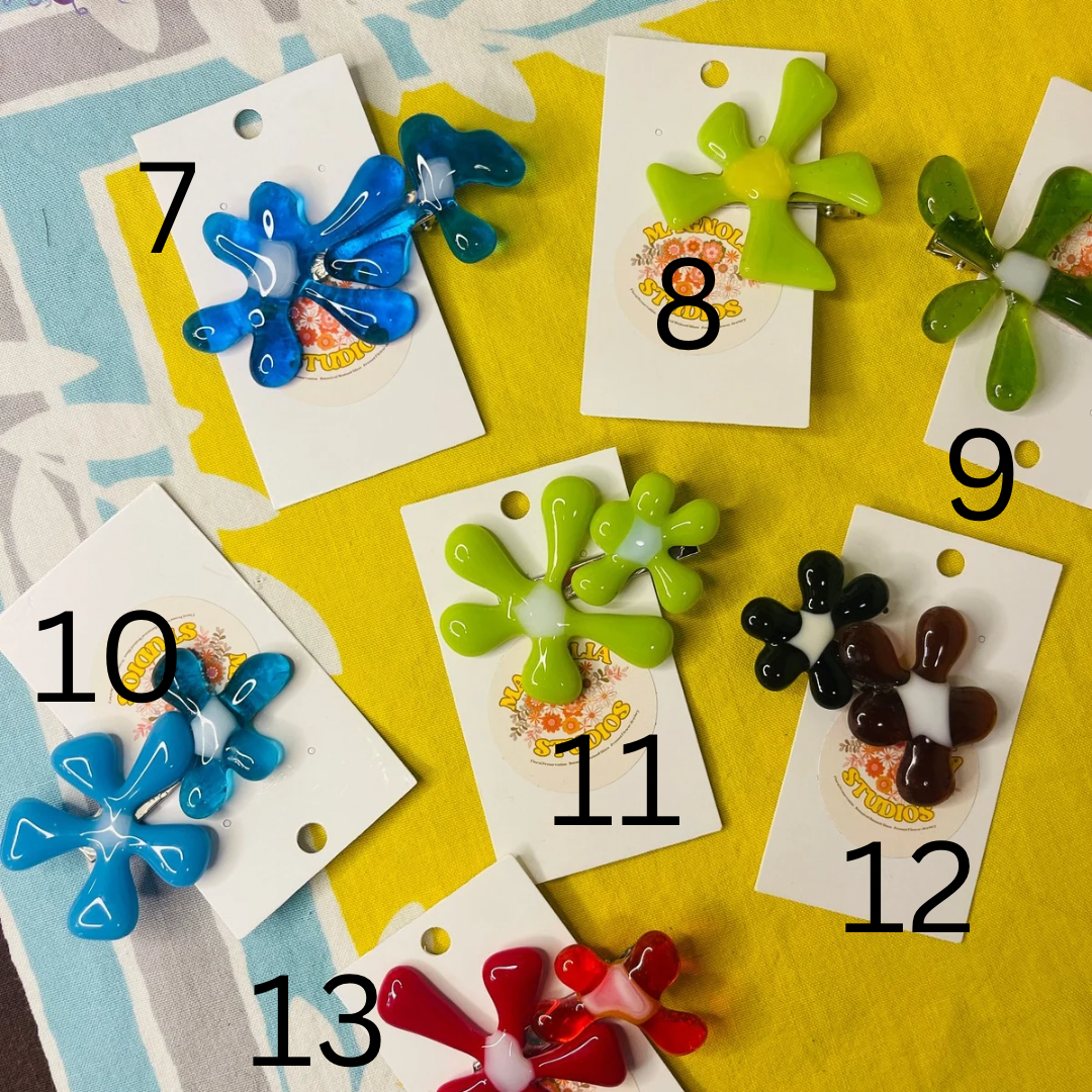 Glass Flower Hair Clips