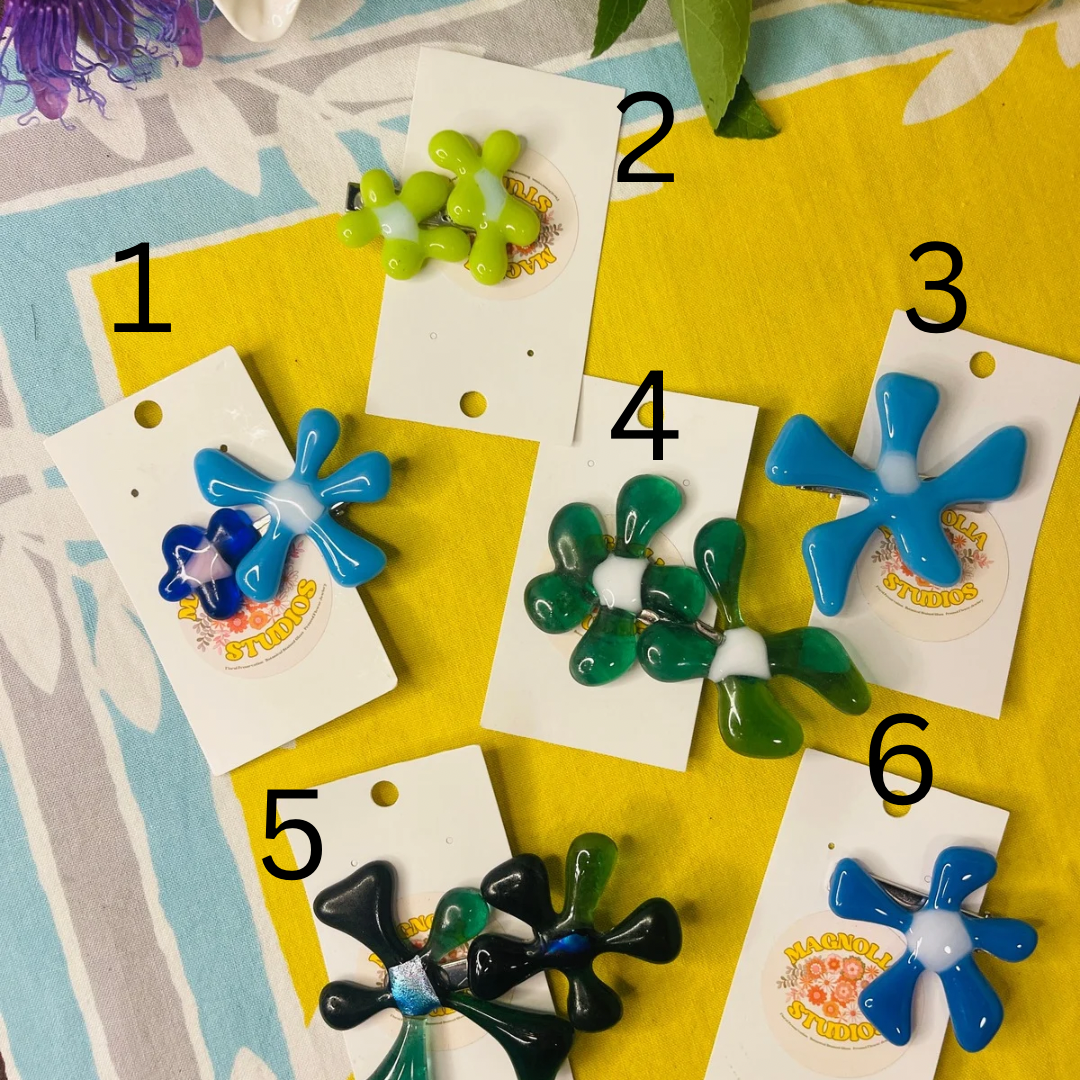 Glass Flower Hair Clips
