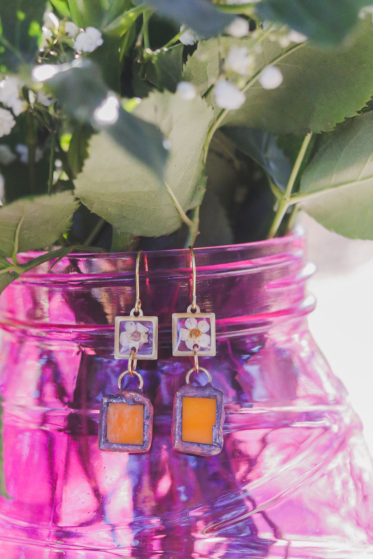 Botanical Beauty: Handmade Stained Glass Earrings by Magnolias Studios