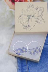 Real Pressed Flower Earrings | Silver Setting | Purple Florals | Football and Florals