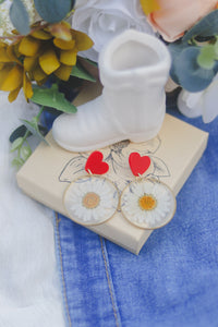Real Pressed Flower Earrings | Heart Post | Game Day Look | Football and Florals