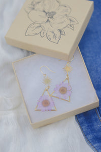 Real Pressed Flower Earrings | Triangle | Purple Daisy | Football and Florals