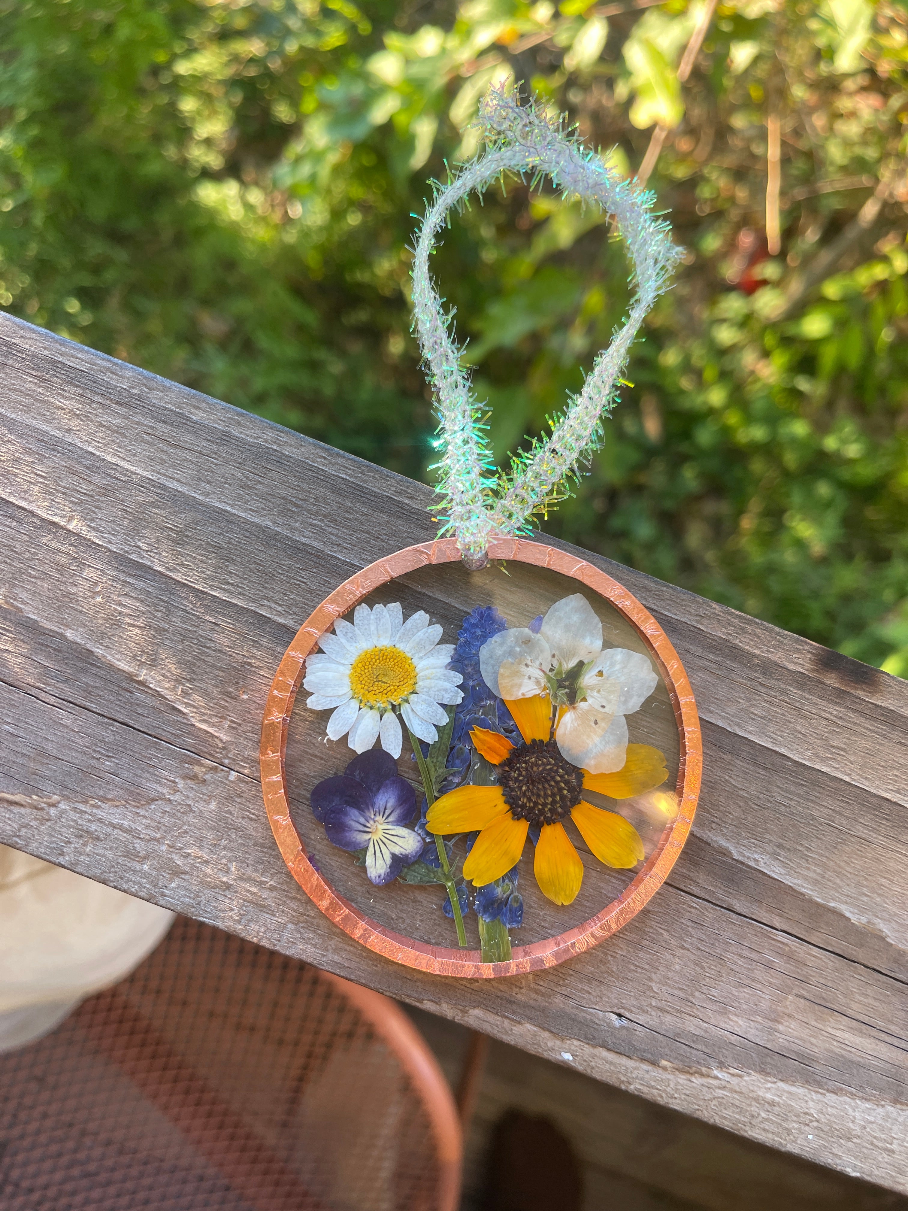 Pressed Flower Ornament – Real Pressed Flowers in 3” Acrylic