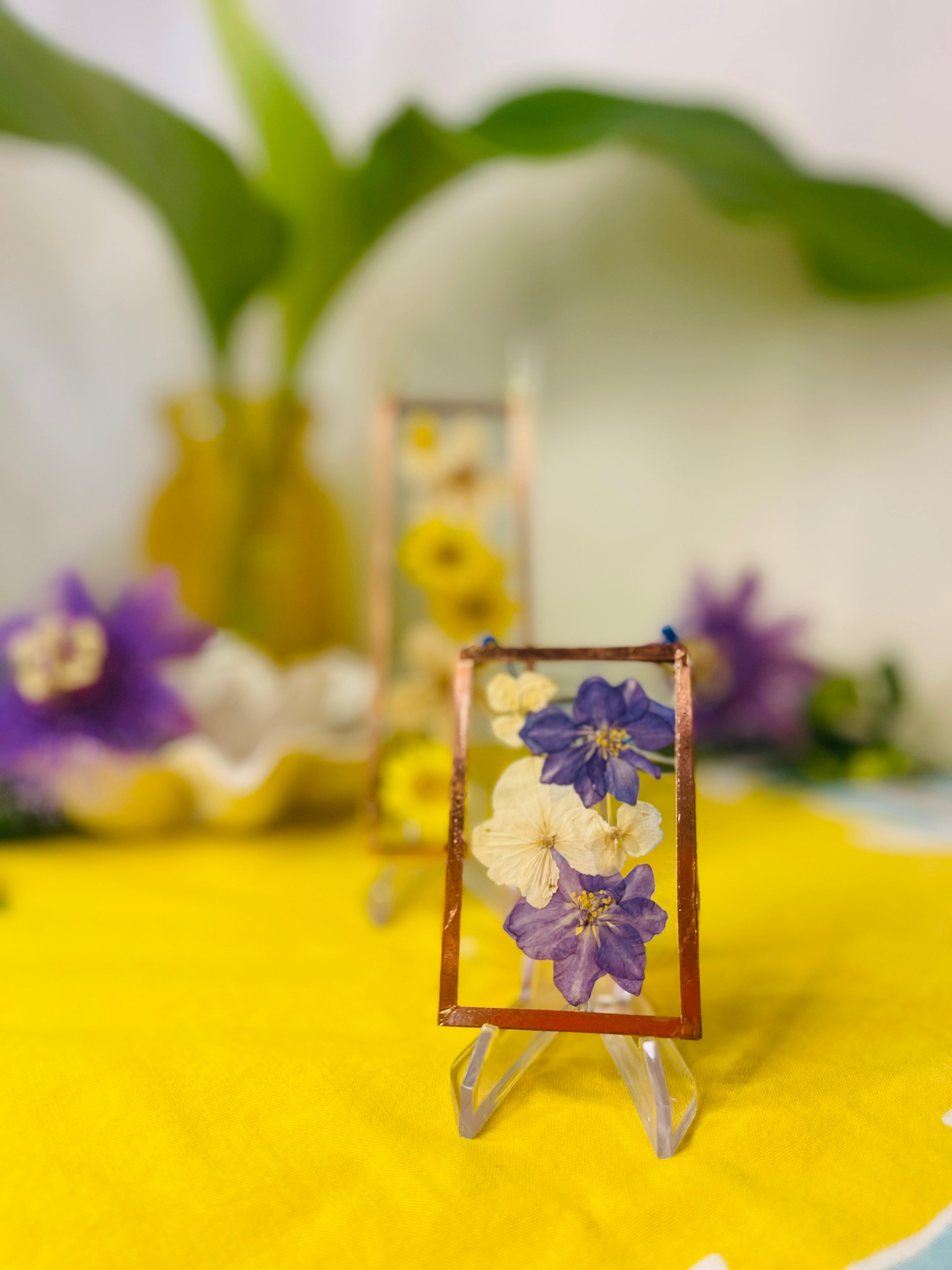 Pressed Flower Frame-Purple Delphinium & Hydrangeas