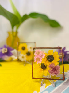 Pressed Flower Frame- Sunflowers & Pink Daisy