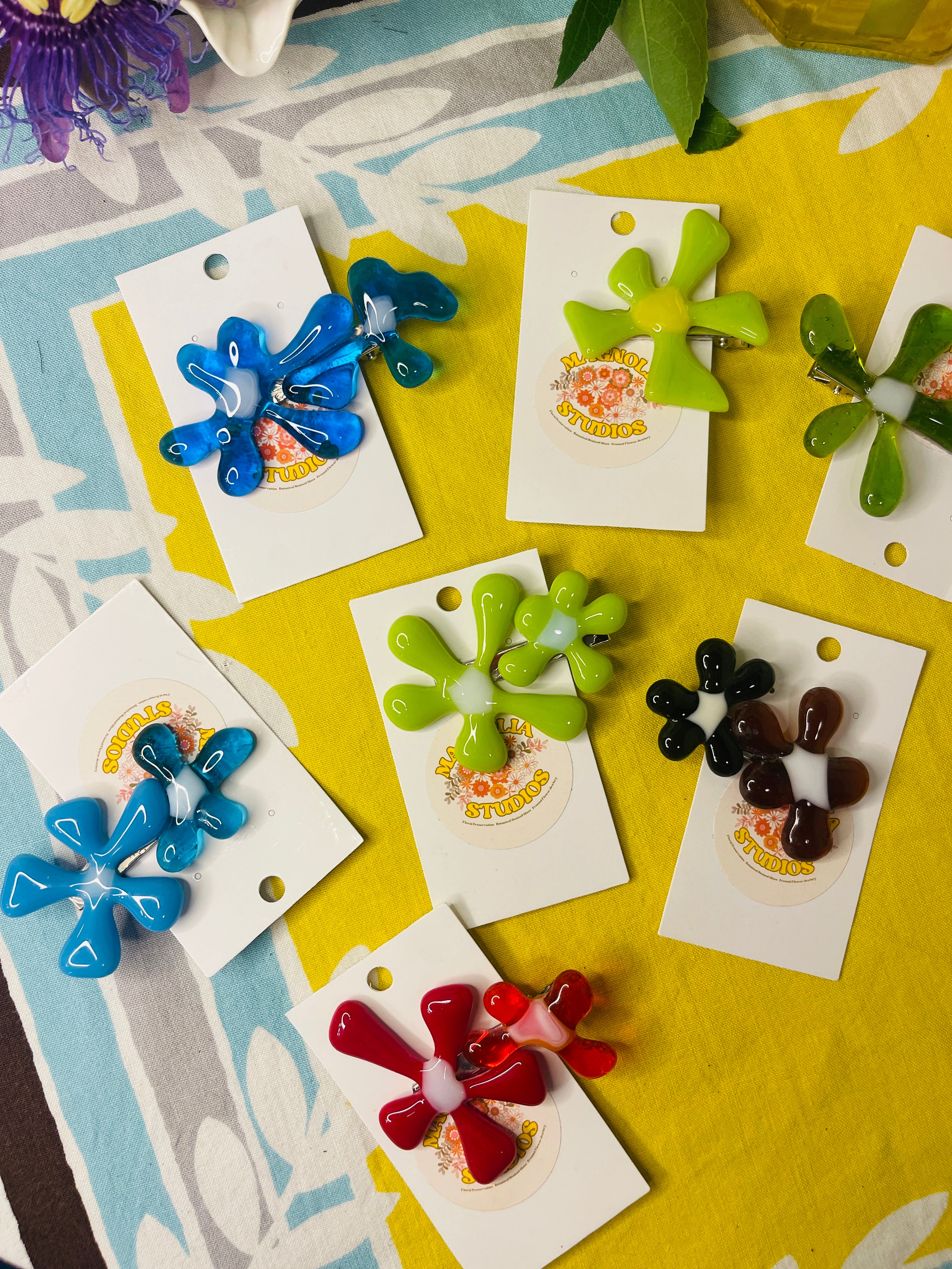 Glass Flower Hair Clips